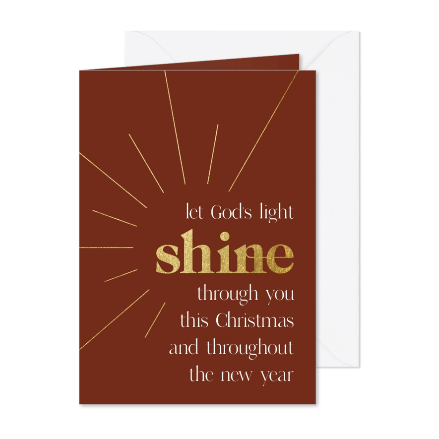 Christelijk kerstkaartje shine met goudlook en stralen - Kaartimpressie