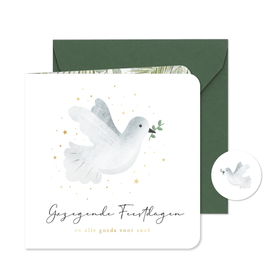 Christelijk nieuwjaarskaart vrede duif met goudfolie - Kaartimpressie