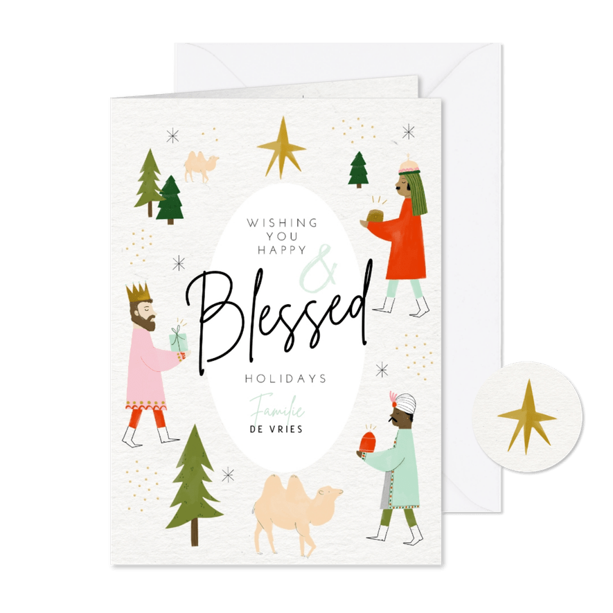 Christelijke kerstkaart 3 koningen sterren en illustratie - Kaartimpressie