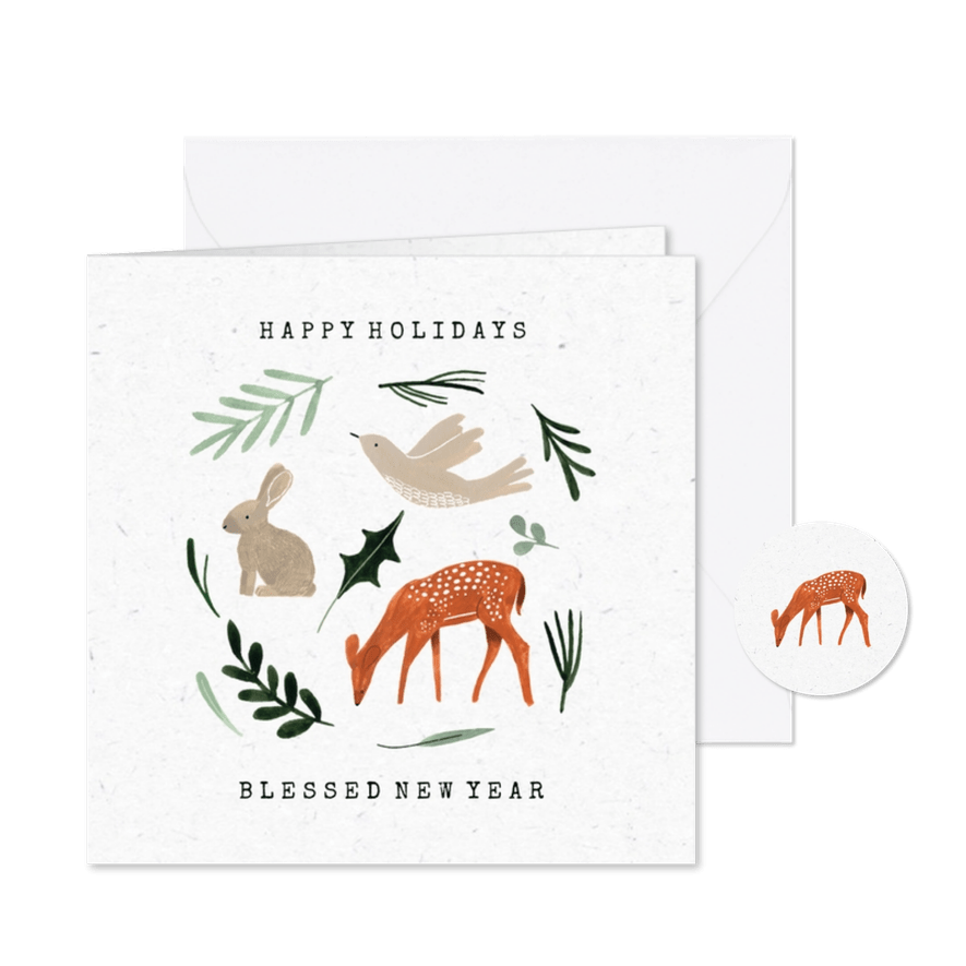 Christelijke kerstkaart bosdieren holidays blessed new year - Kaartimpressie