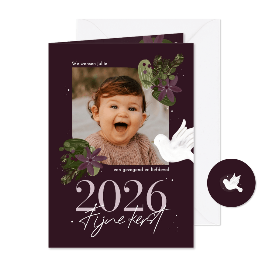 Christelijke kerstkaart botanisch foto jaartal - Kaartimpressie