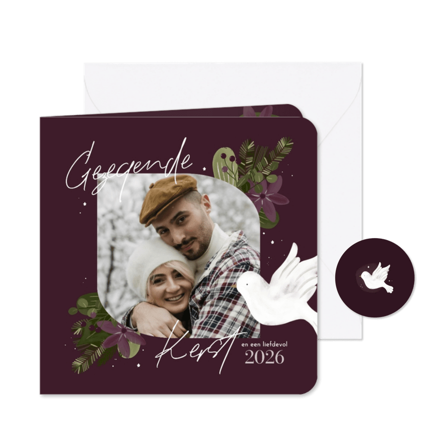 Christelijke kerstkaart botanisch met foto - Kaartimpressie