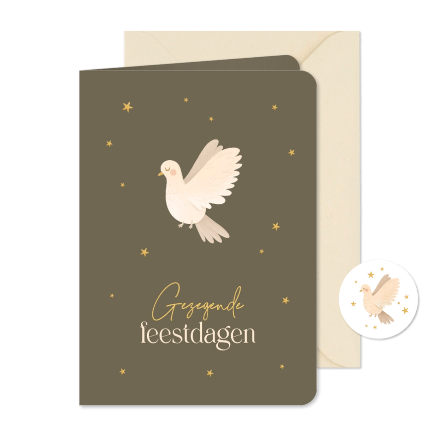 Christelijke kerstkaart duif gezegende feestdagen sterren - Kaartimpressie
