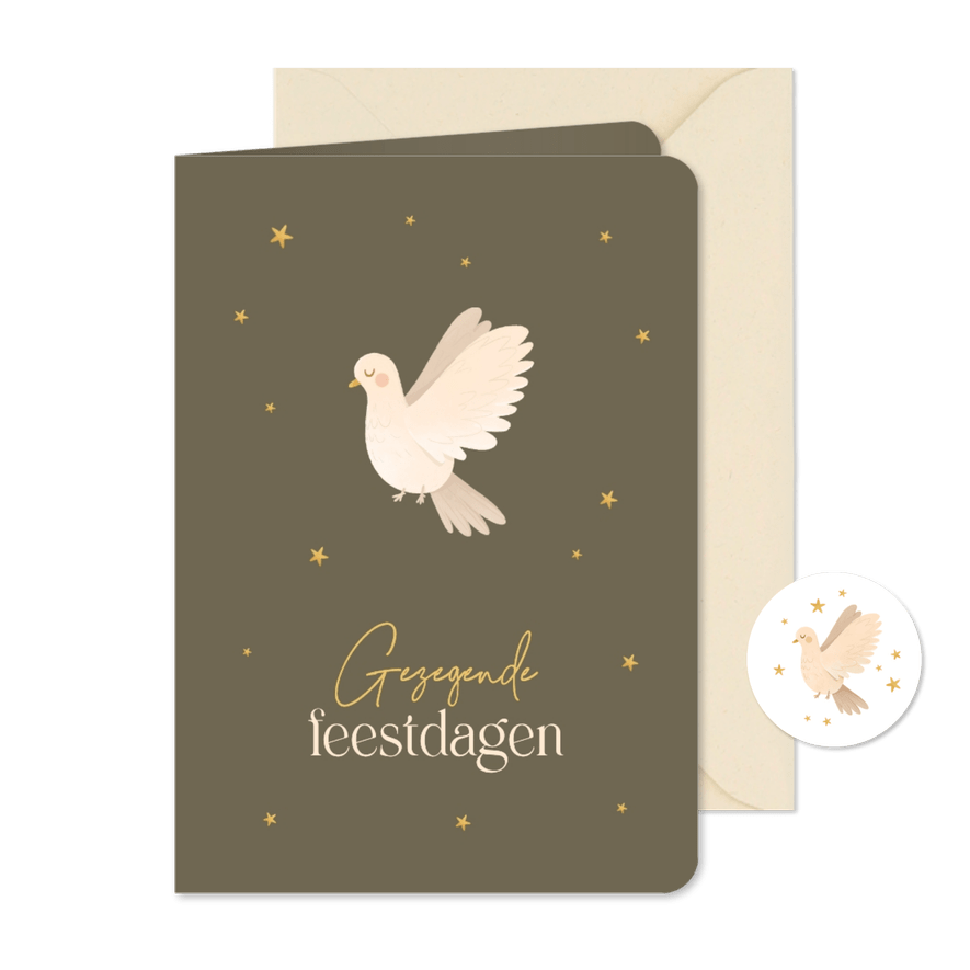 Christelijke kerstkaart duif gezegende feestdagen sterren - Kaartimpressie