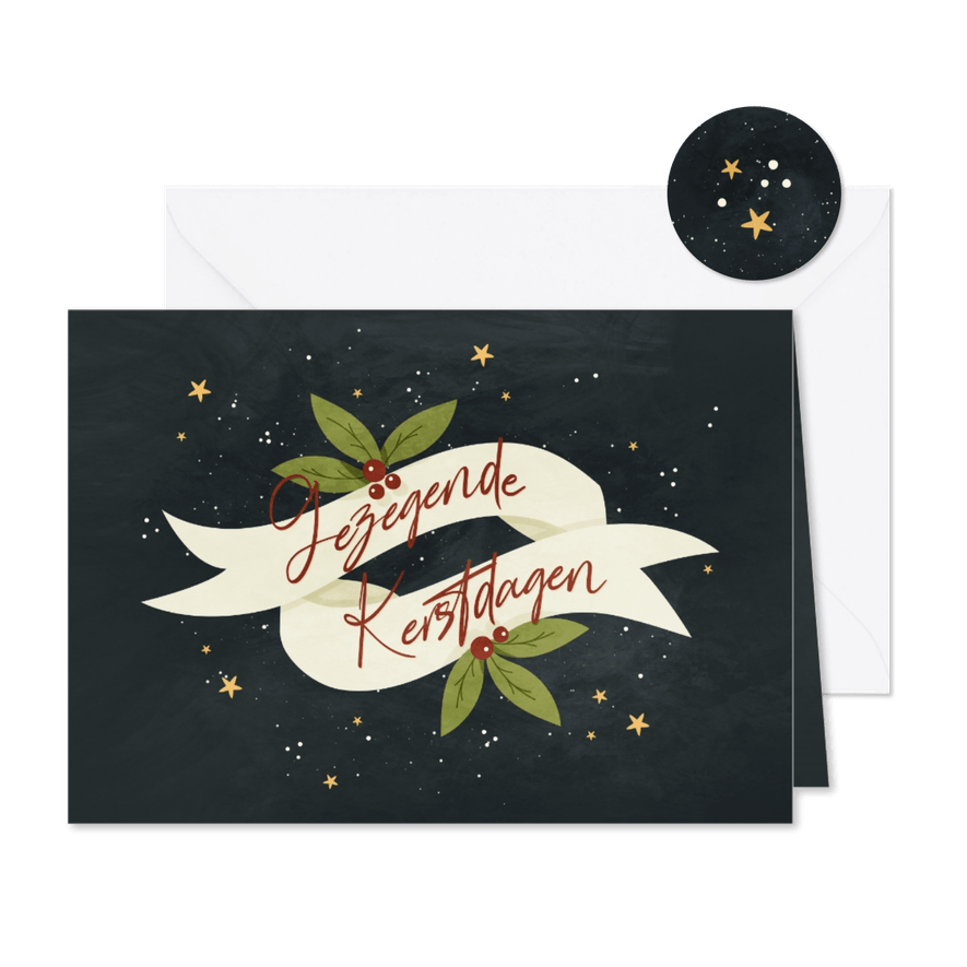 Christelijke kerstkaart Gezegende Kerstdagen met lint - Kaartimpressie