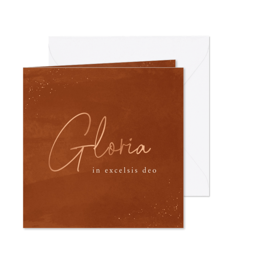 Christelijke kerstkaart Gloria in excelsis deo roestbruin - Kaartimpressie