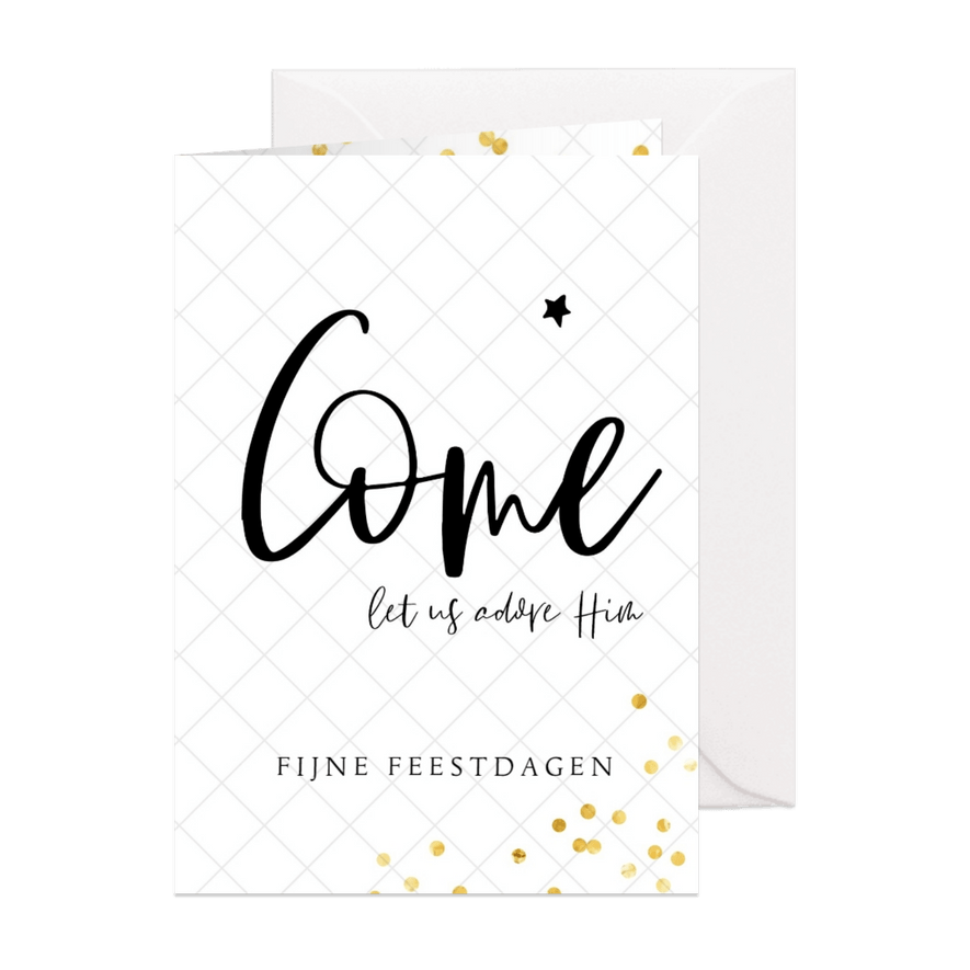 Christelijke kerstkaart handlettering en goud confetti - Kaartimpressie