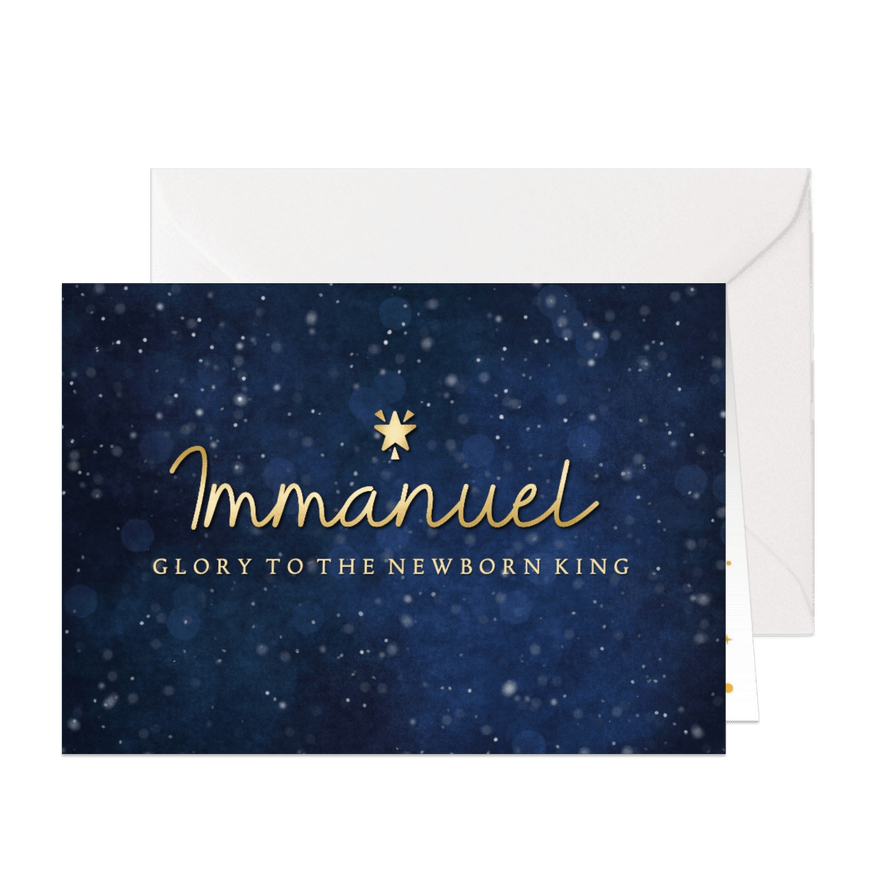 Christelijke kerstkaart - Immanuel glory to the newborn king - Kaartimpressie