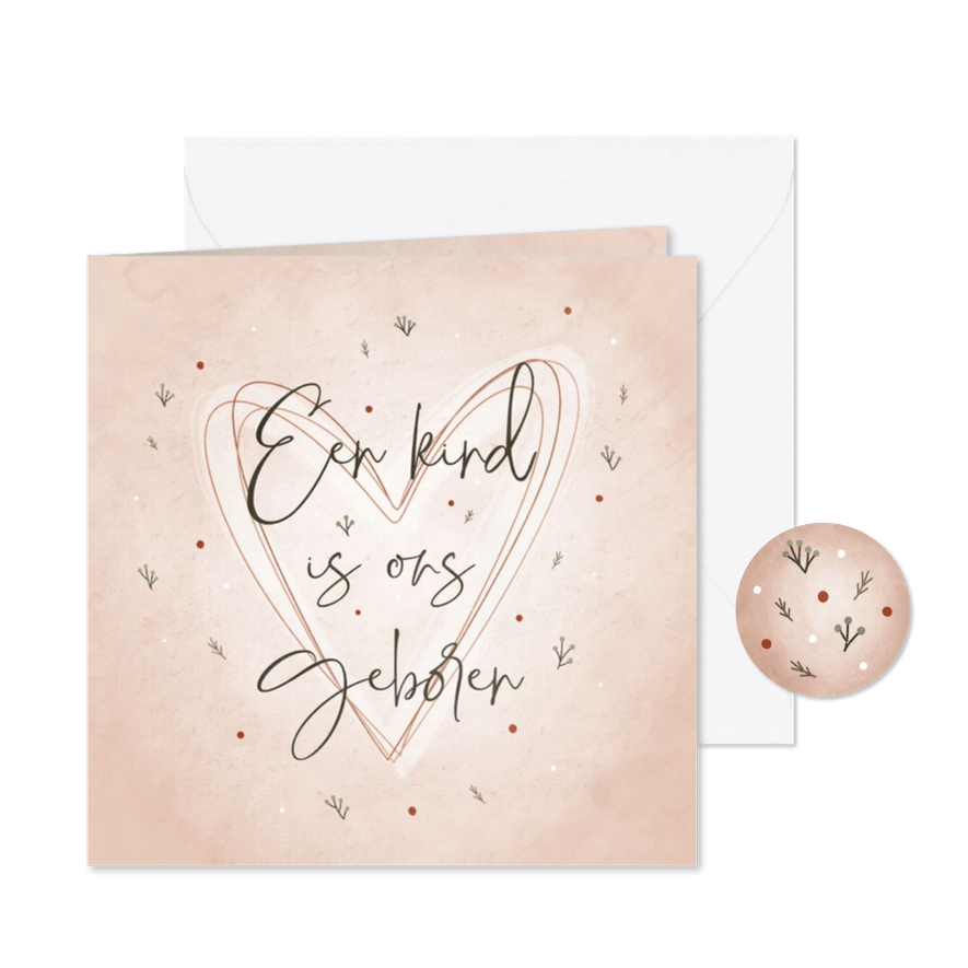 Christelijke kerstkaart Jesaja 9:5 met hart - Kaartimpressie