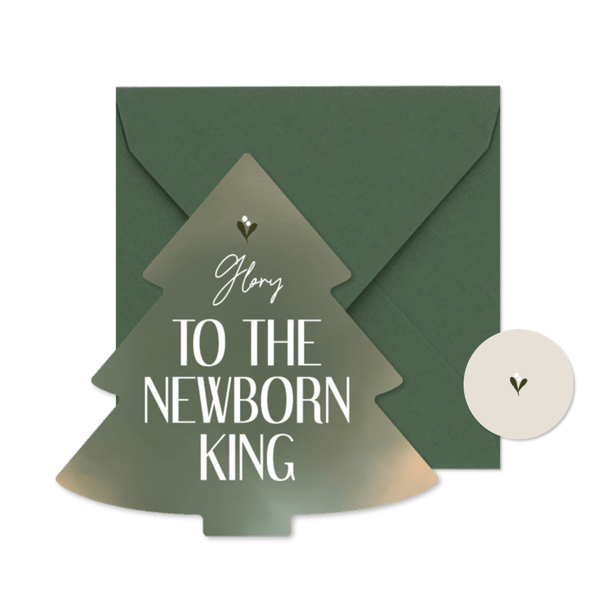 Christelijke kerstkaart kerstboom vorm Glory to the king - Kaartimpressie