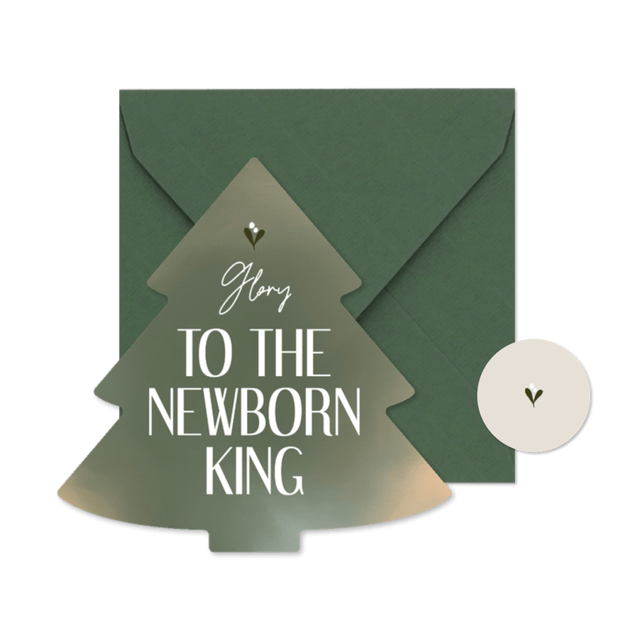 Christelijke kerstkaart kerstboom vorm Glory to the king - Kaartimpressie