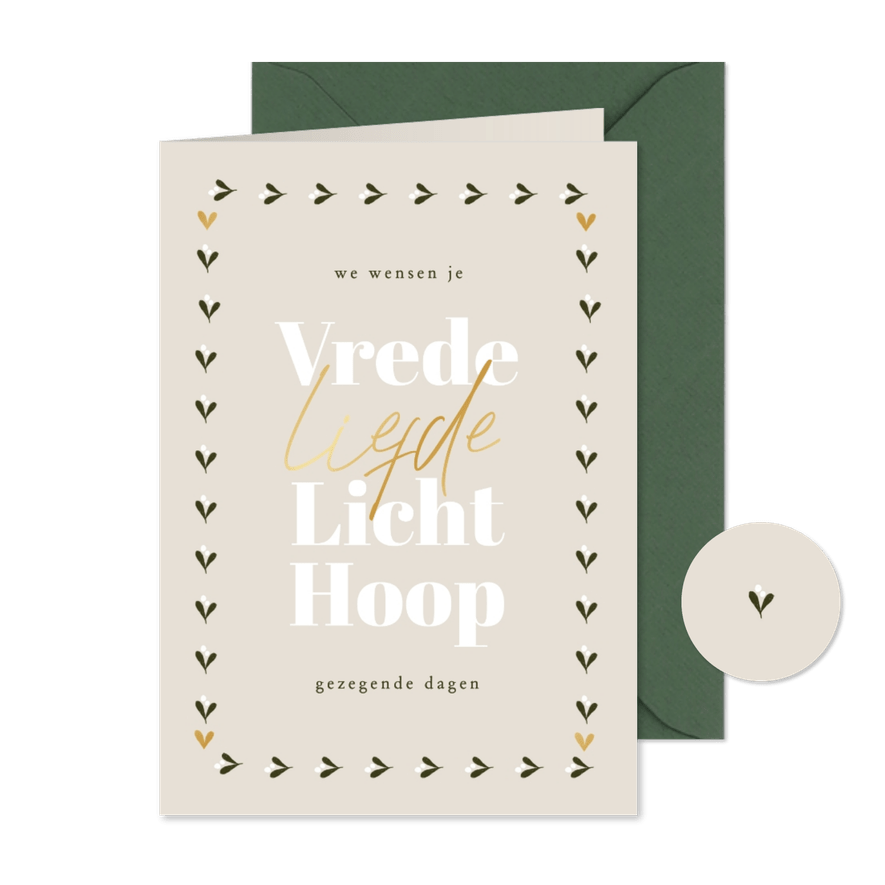 Christelijke kerstkaart liefde hoop vrede en kader - Kaartimpressie