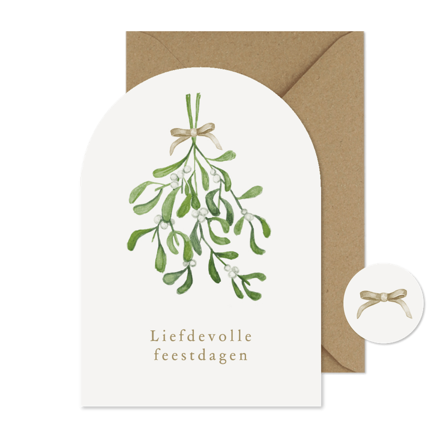 Christelijke kerstkaart maretak mistletoe liefde  - Kaartimpressie