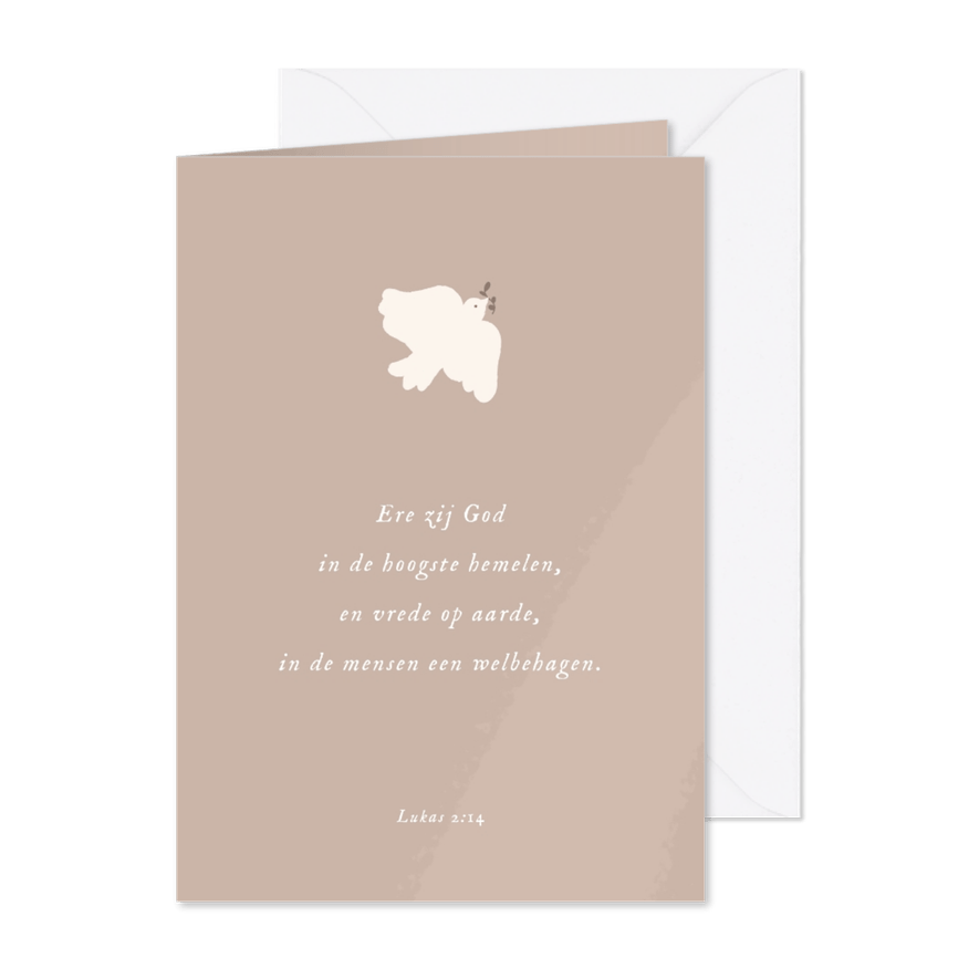 Christelijke kerstkaart met bijbeltekst en vredesduifje - Kaartimpressie