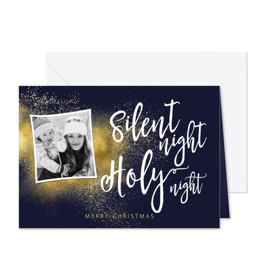Christelijke kerstkaart met foto Silent Night - Kaartimpressie
