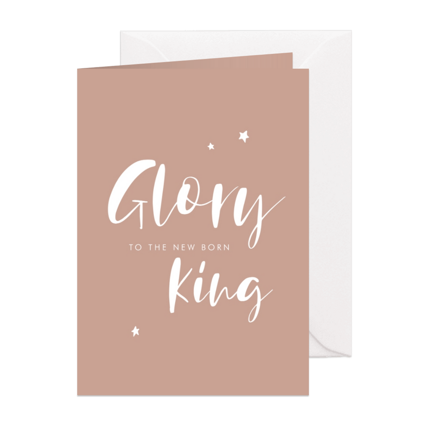 Christelijke kerstkaart met handlettering Glory to the King - Kaartimpressie