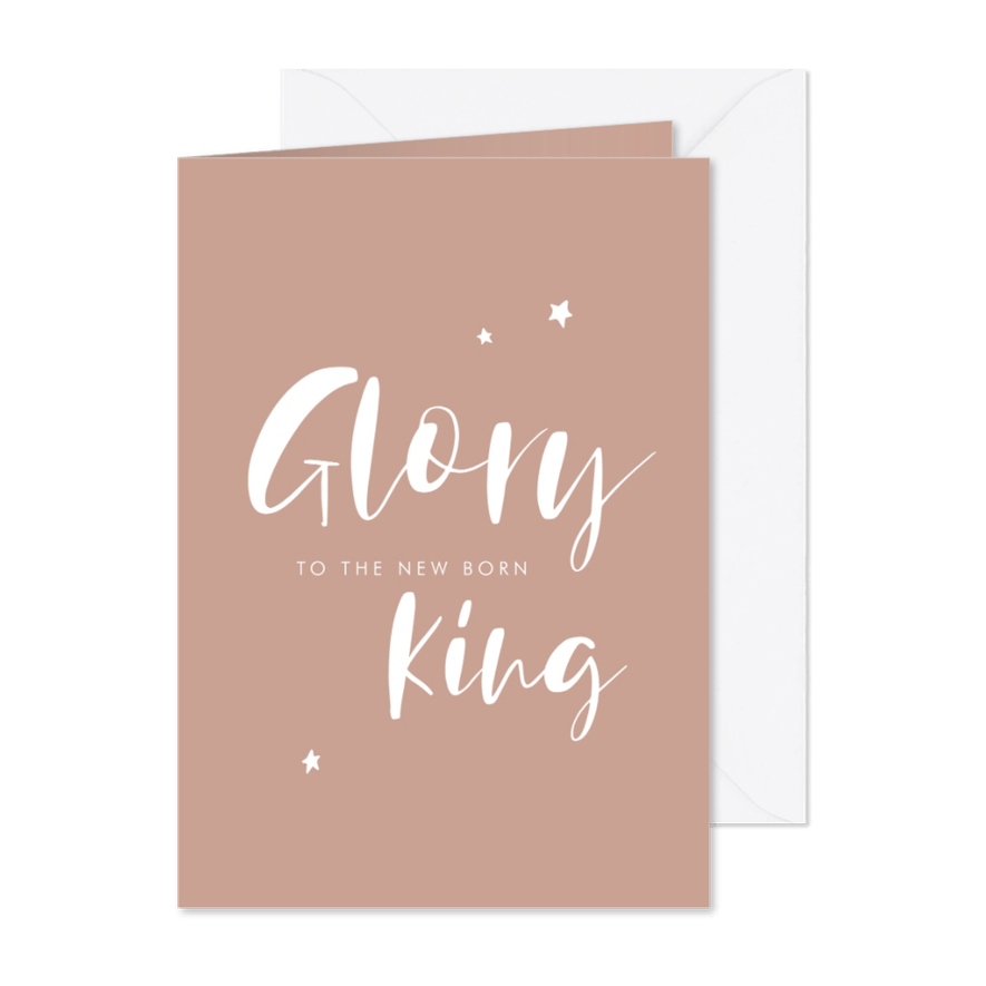 Christelijke kerstkaart met handlettering Glory to the King - Kaartimpressie