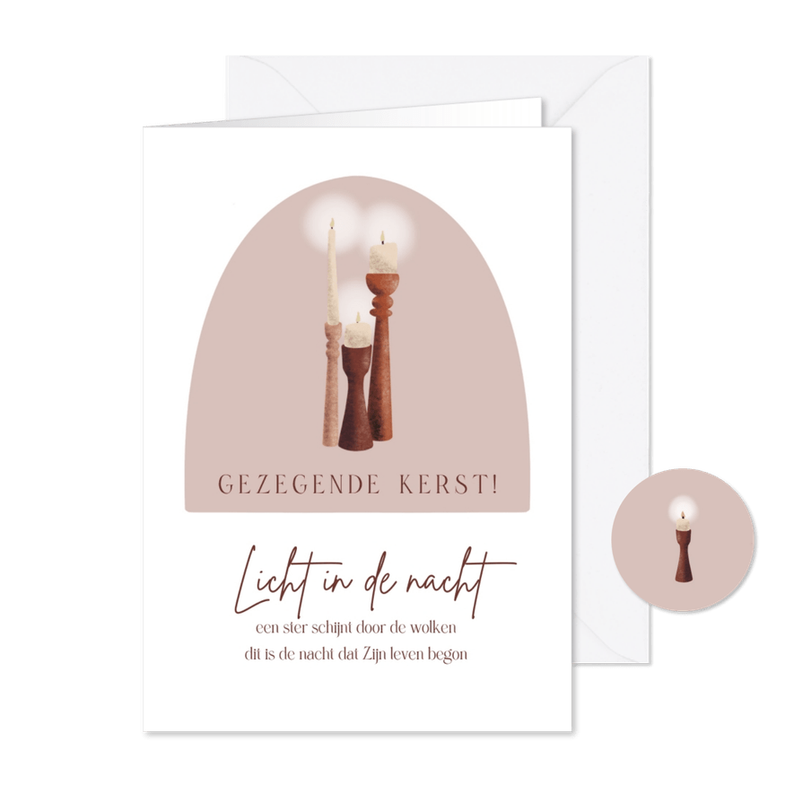 Christelijke kerstkaart met kaarsen en lied - Kaartimpressie
