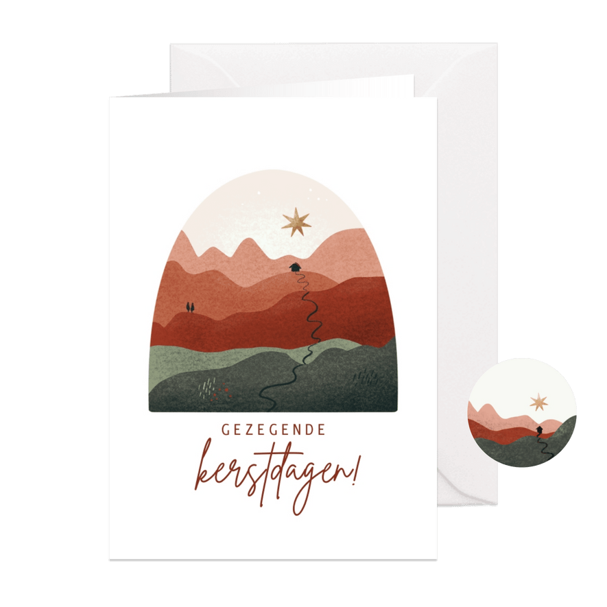 Christelijke kerstkaart met landschap en kerststal - Kaartimpressie