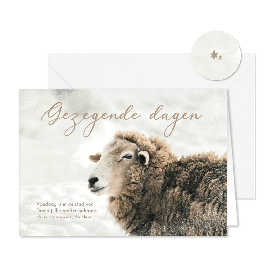 Christelijke kerstkaart schaap bijbeltekst gezegende dagen - Kaartimpressie