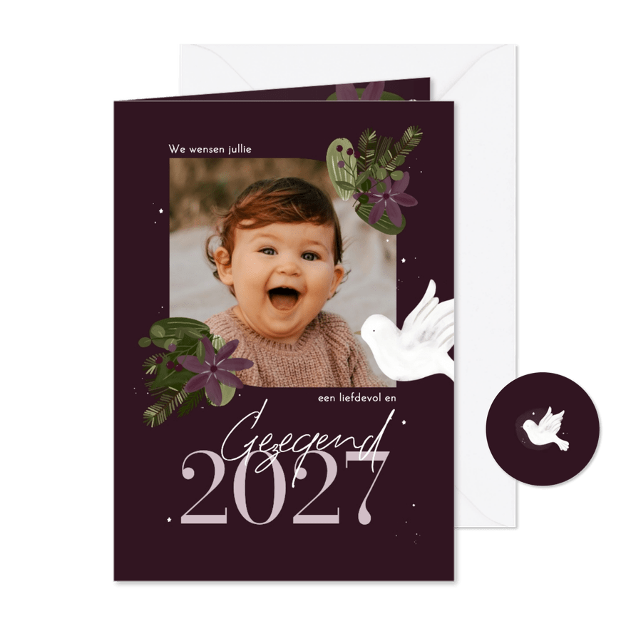 Christelijke nieuwjaarskaart botanisch jaartal en foto - Kaartimpressie