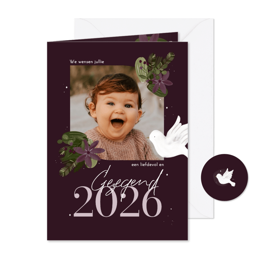 Christelijke nieuwjaarskaart botanisch jaartal en foto - Kaartimpressie