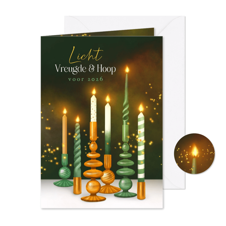 Christelijke nieuwjaarskaart kaarsen licht vreugde hoop god - Kaartimpressie