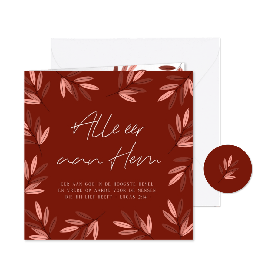 Christelijke nieuwjaarskaart rood bladeren alle eer aan Hem - Kaartimpressie