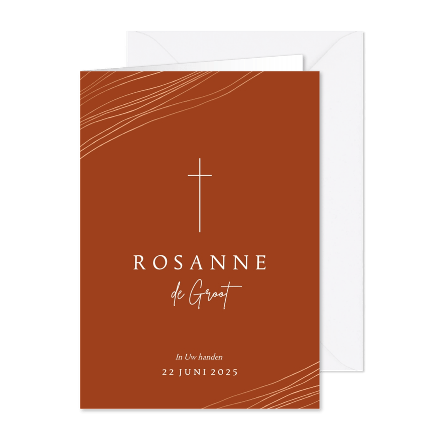 Christelijke rouwkaart abstracte lijnen koper - Kaartimpressie