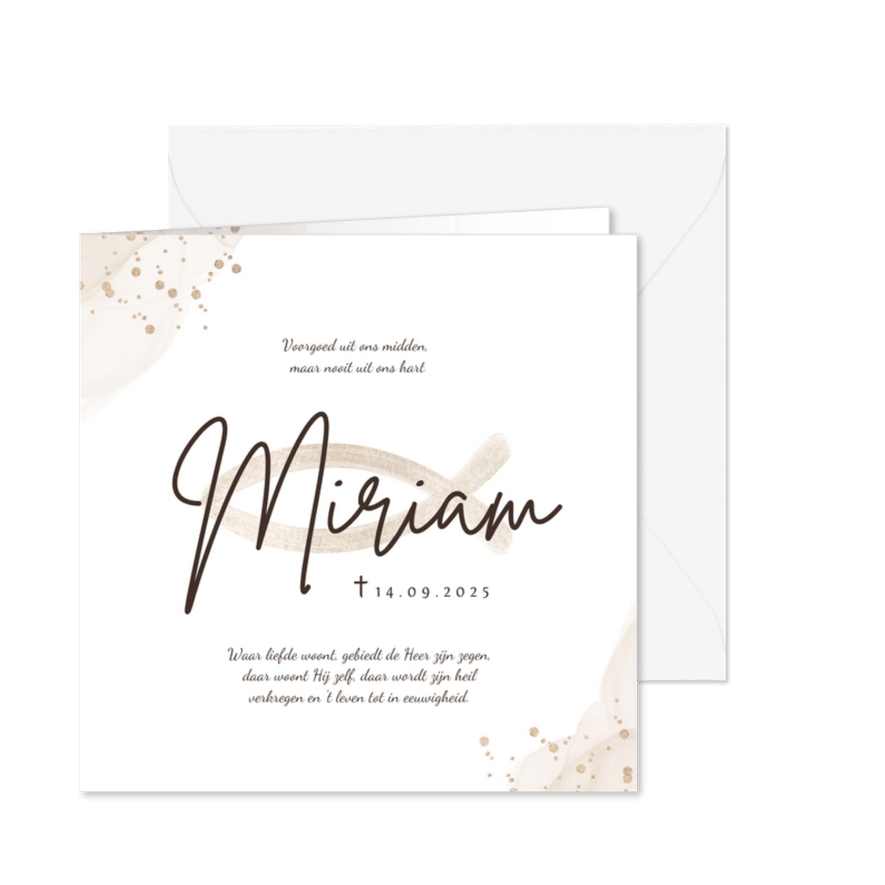 Christelijke rouwkaart Ichthus en waterverf - Kaartimpressie