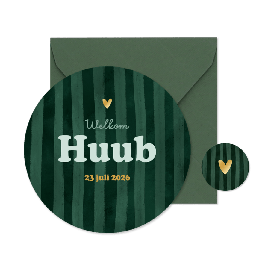 Cirkelkaart geboortekaartje stoer gestreept hip groen - Kaartimpressie