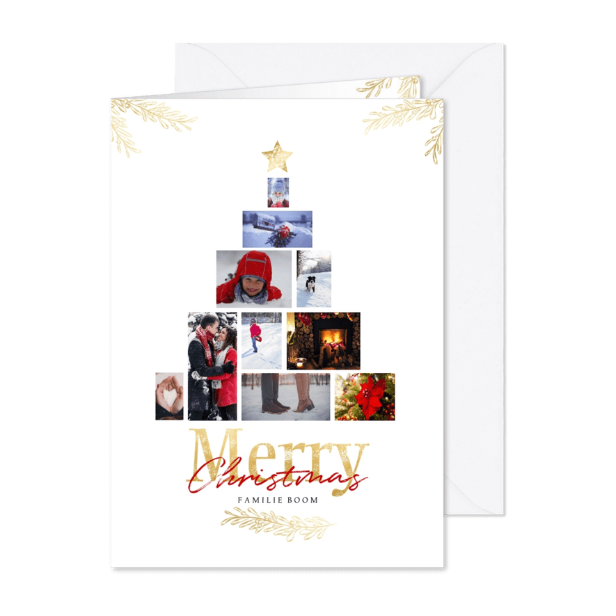 Collage kerstboom wit rechthoekig voor 10 foto's - Kaartimpressie