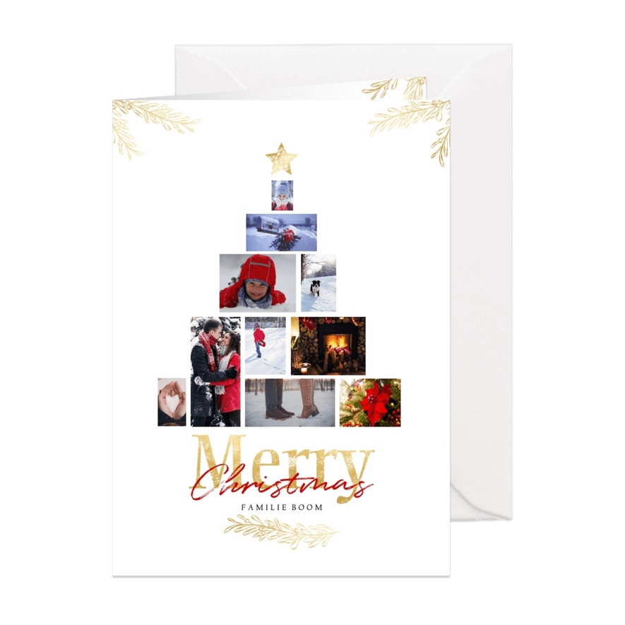 Collage kerstboom wit rechthoekig voor 10 foto's - Kaartimpressie