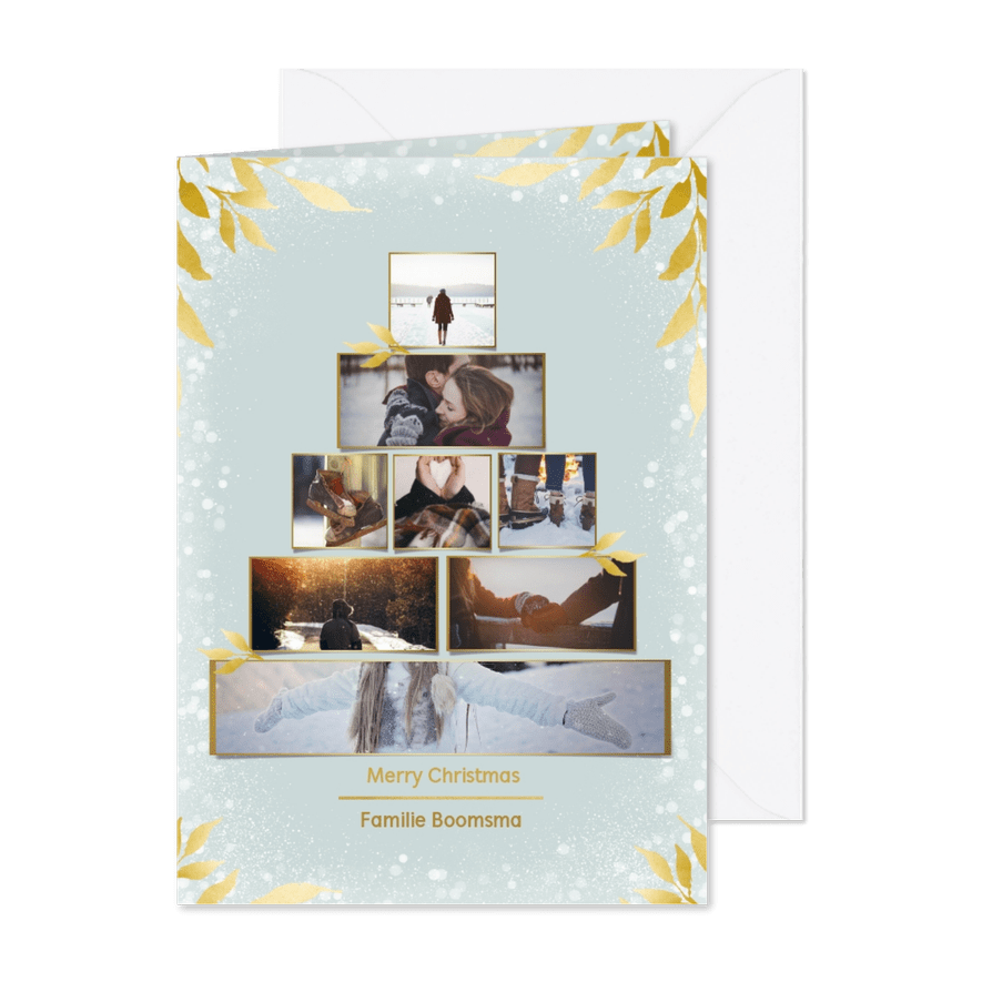 Collage kerstkaart kerstboom rechthoekig voor 8 foto's - Kaartimpressie