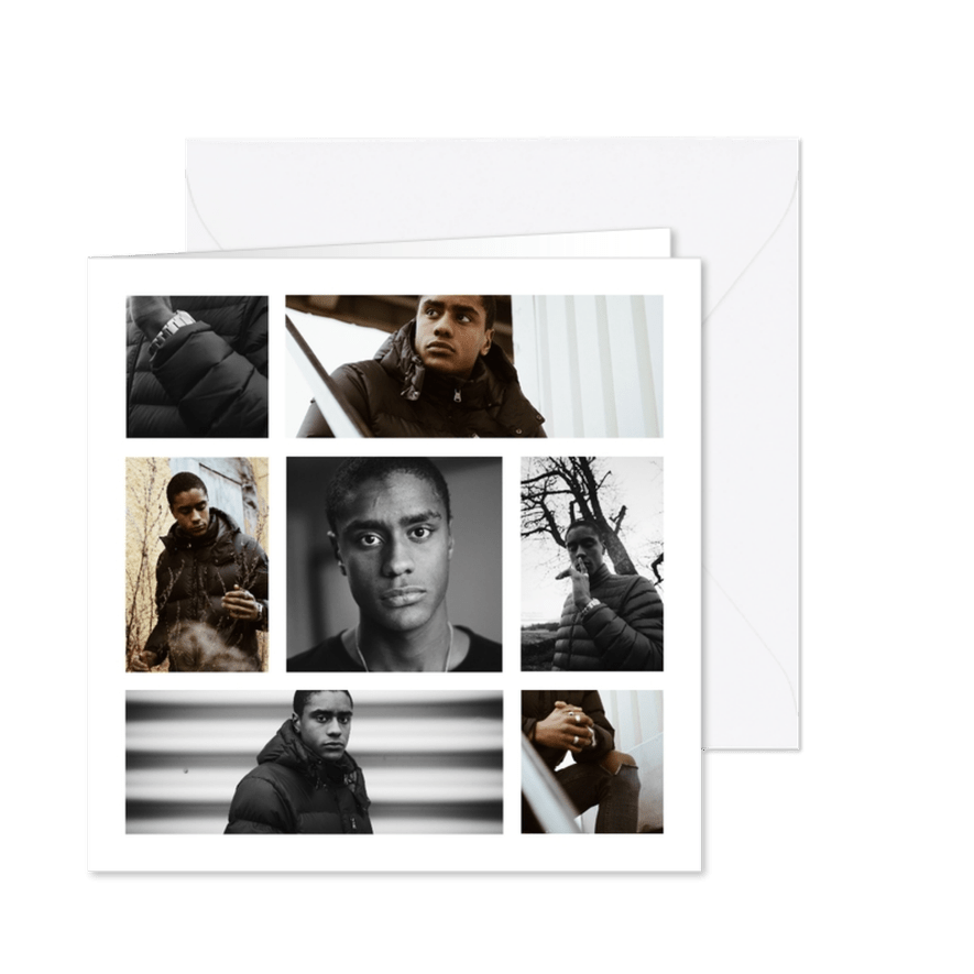 Collage Uitnodiging vierkant met 8 foto's - Kaartimpressie