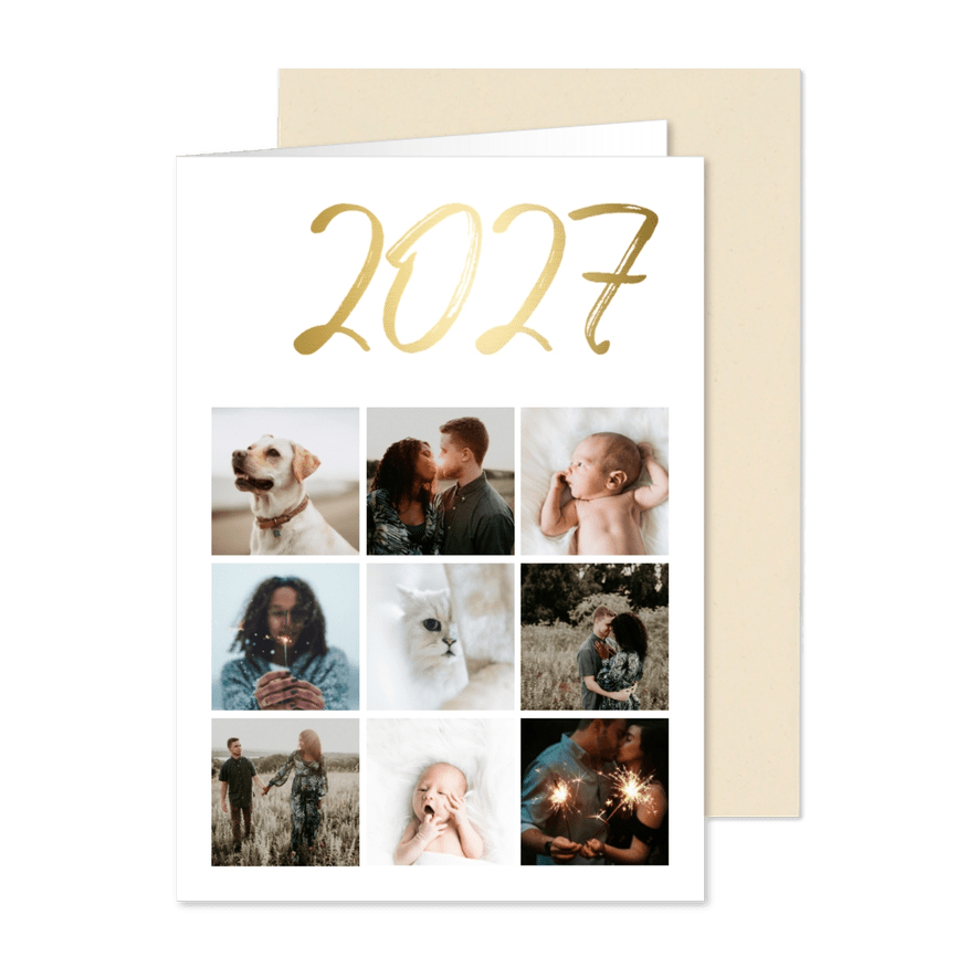 Collagekaart stijlvol '2027' goud - Kaartimpressie