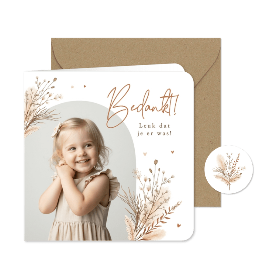 Communie bedankkaart foto ichthus bohemian gedroogde takjes - Kaartimpressie