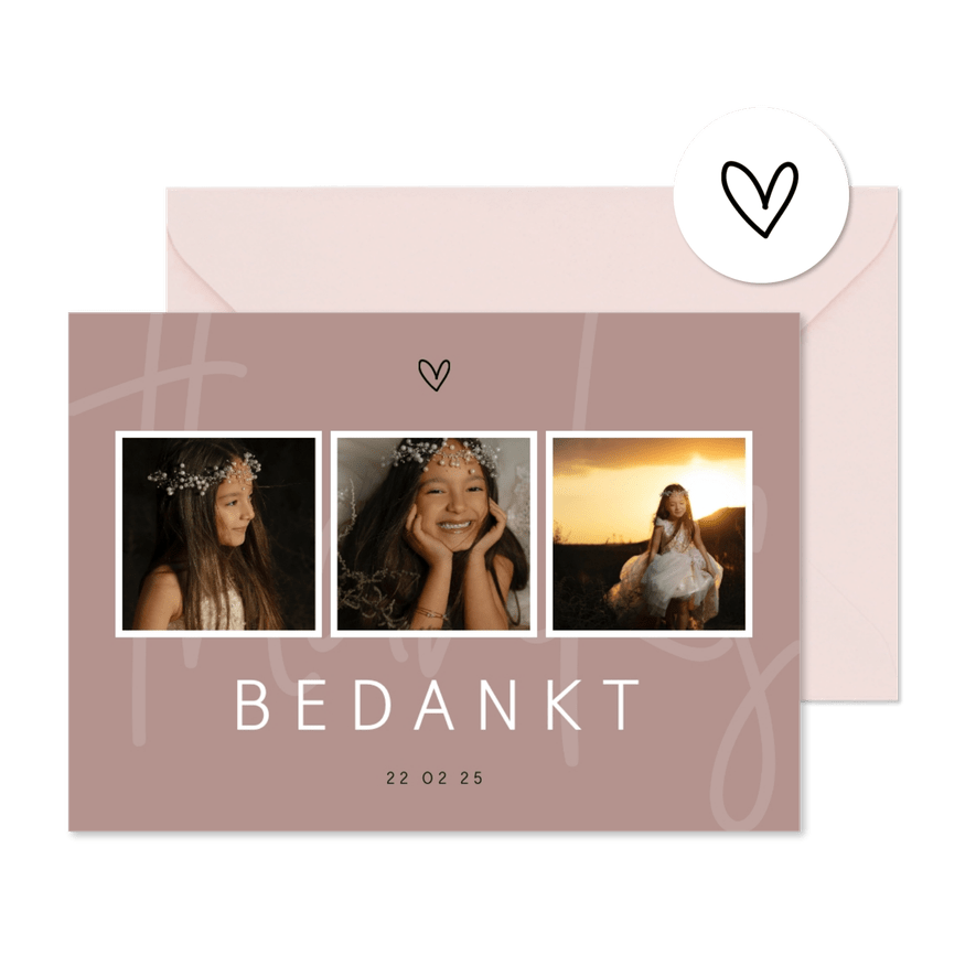 Communie bedankkaart minimalistisch met hartje - Kaartimpressie