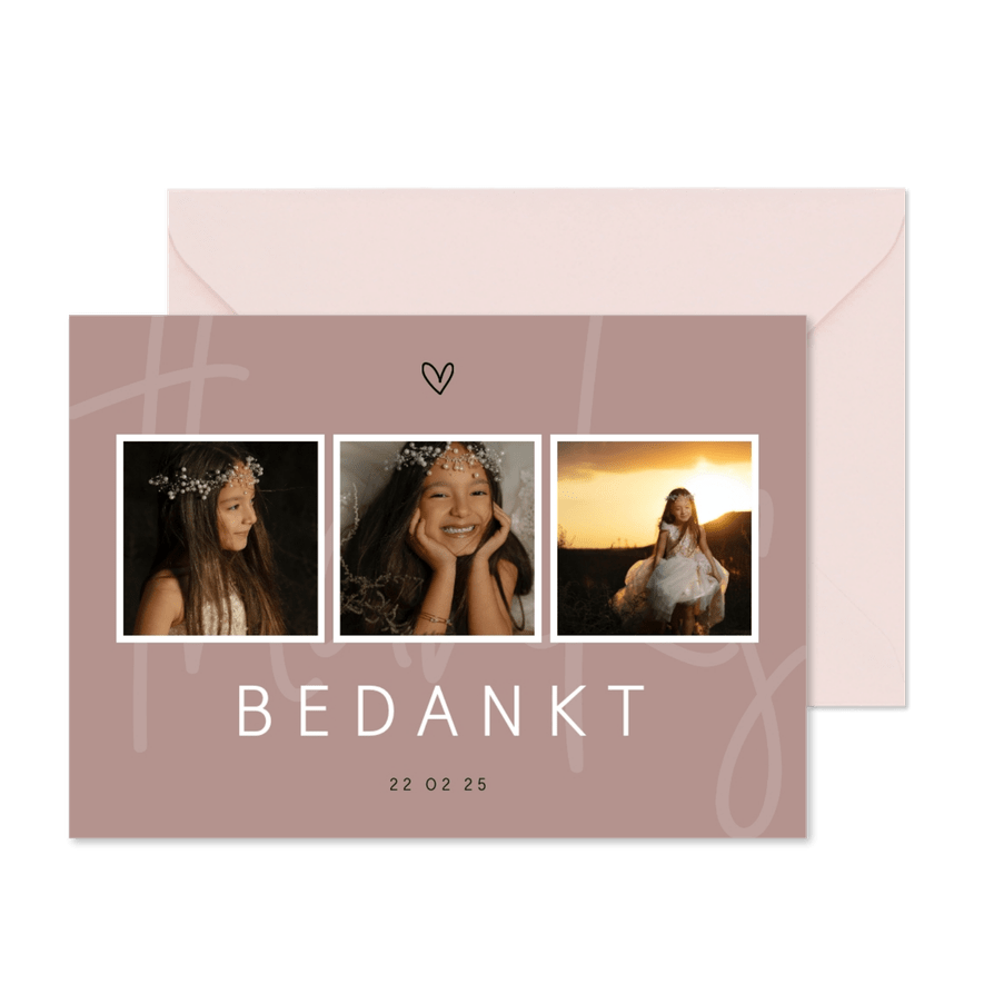 Communie bedankkaart minimalistisch met hartje - Kaartimpressie