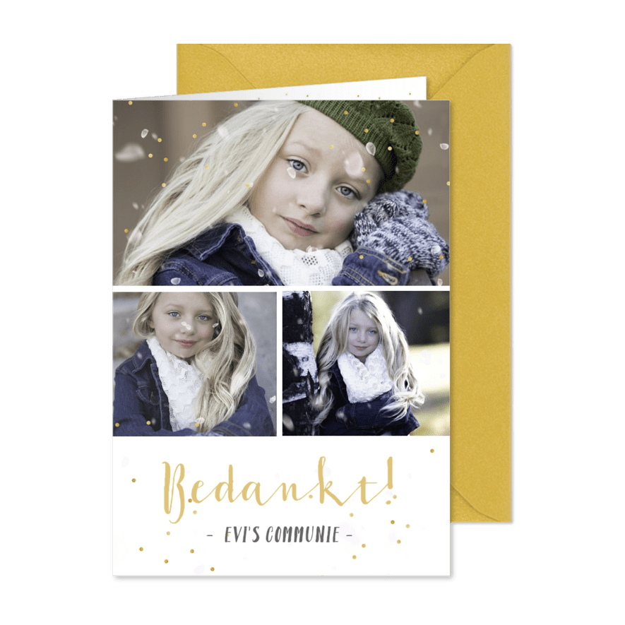 communie bedankkaartje met fotocollage met 3 foto's - Kaartimpressie