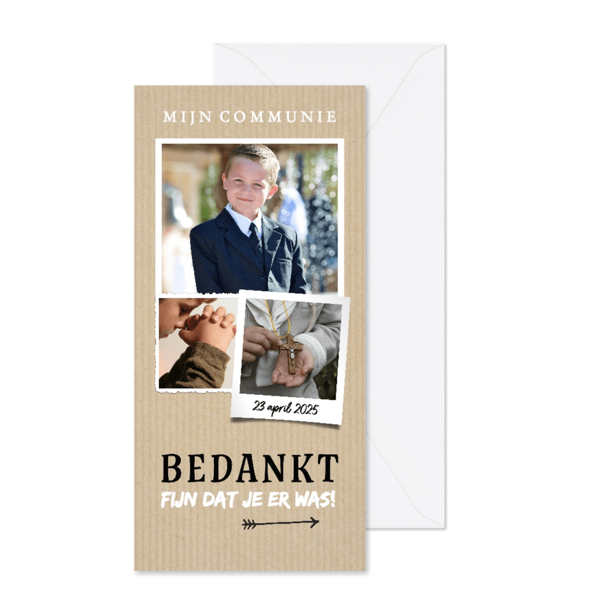 Communie - bedankt langwerpig stoer jongen - Kaartimpressie