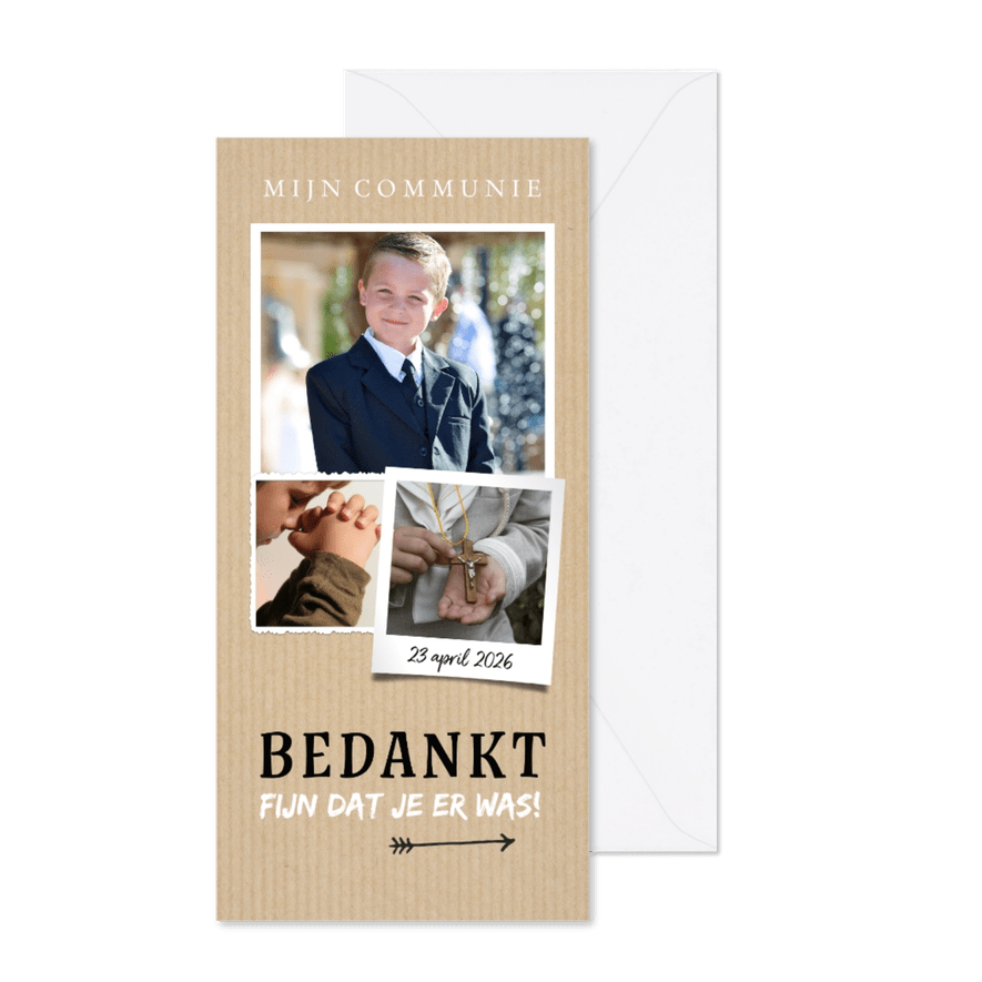 Communie - bedankt langwerpig stoer jongen - Kaartimpressie