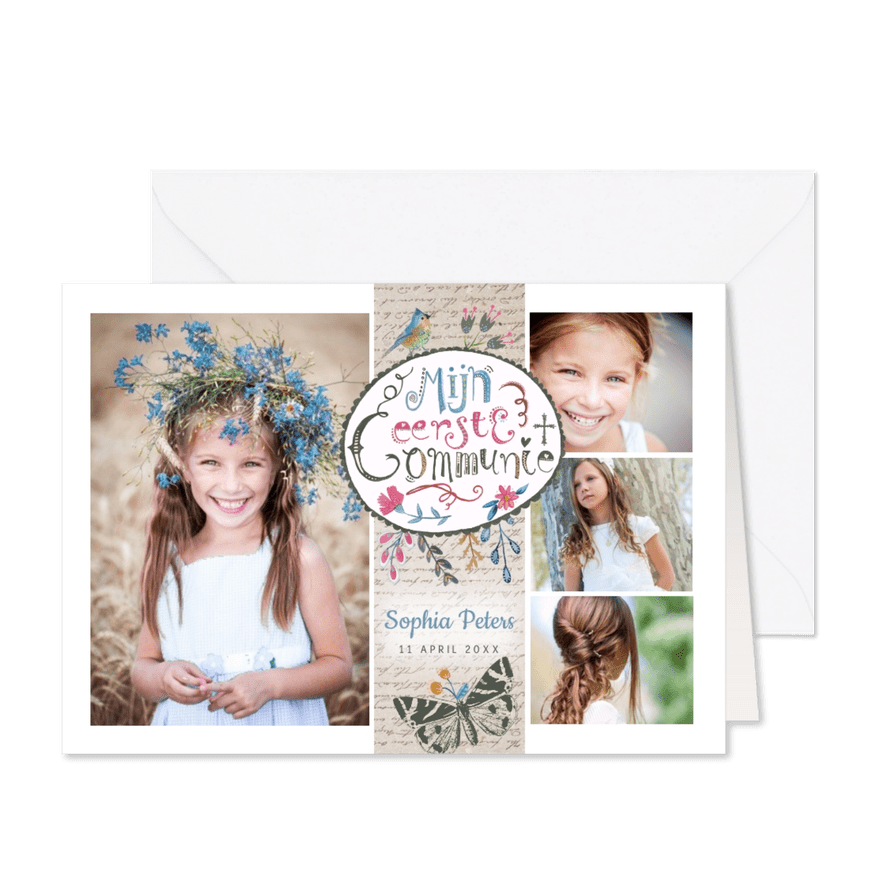 Communie collage uitnodiging - Kaartimpressie