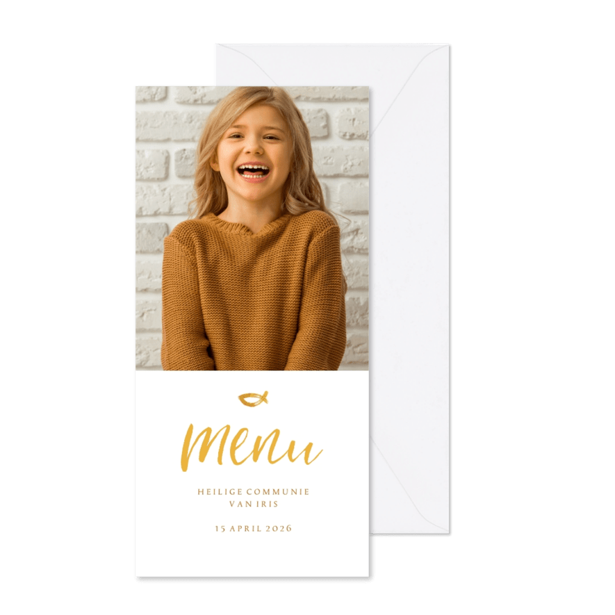 Communie fotokaart menu handschrift - Kaartimpressie