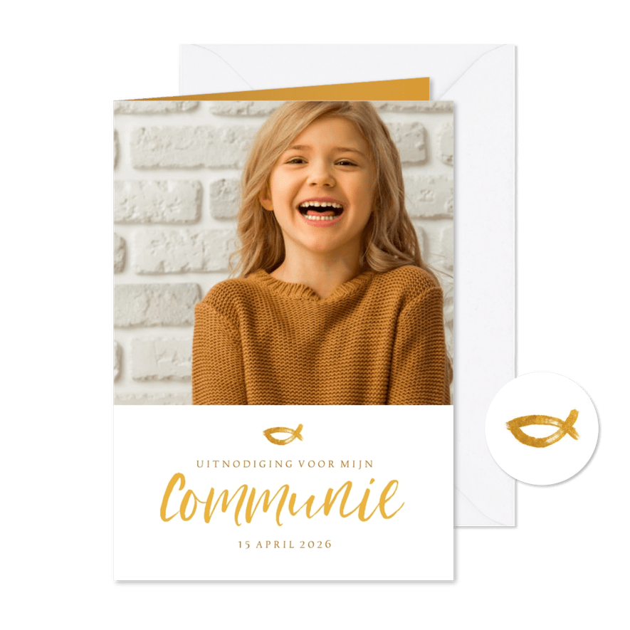 Communie fotokaart uitnodiging handschrift - Kaartimpressie