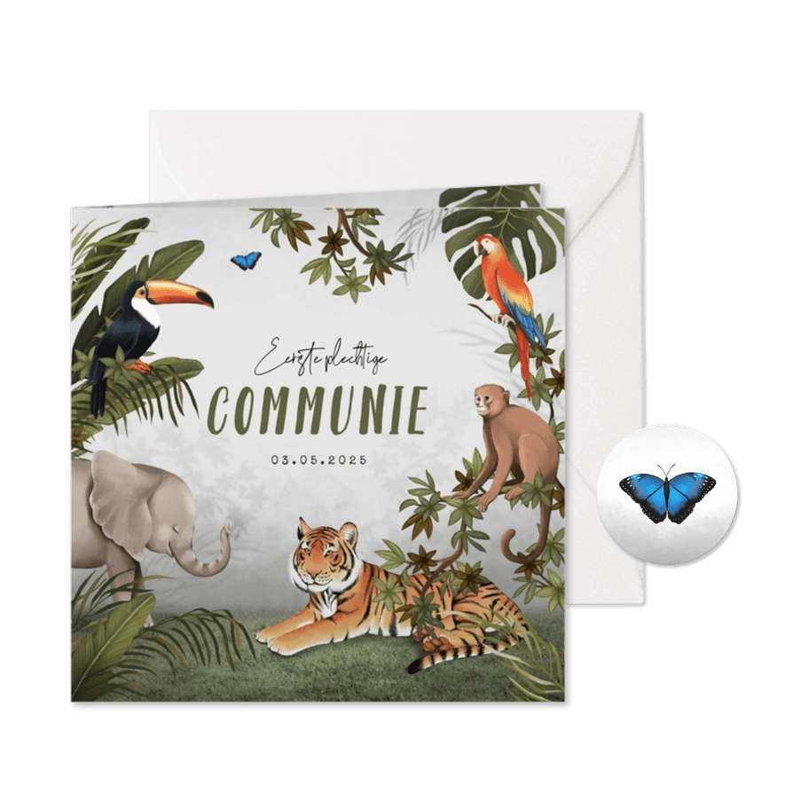 Communie hip jongen jungle dieren botanisch - Kaartimpressie