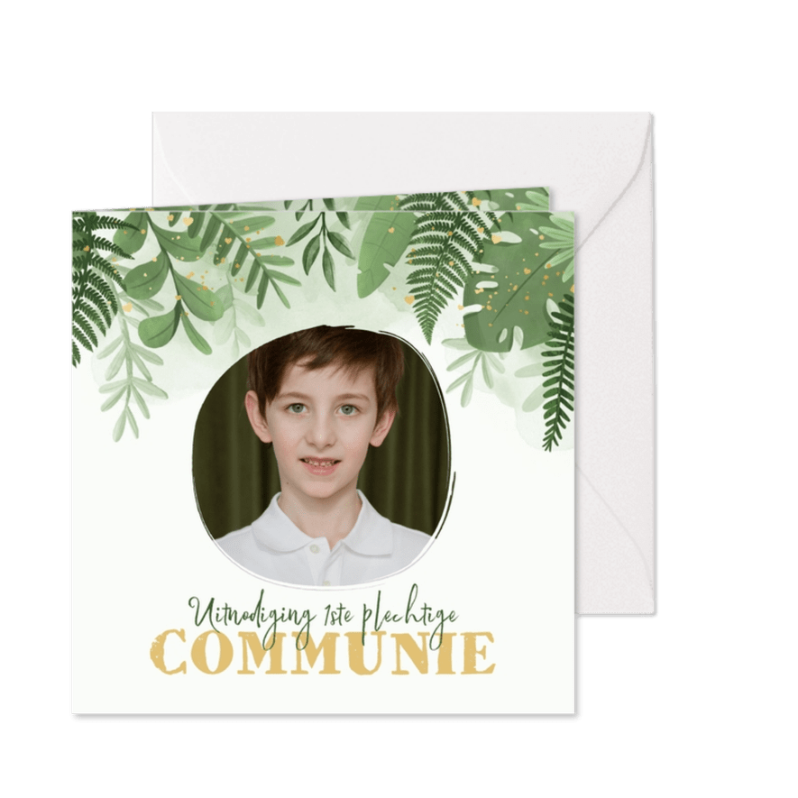 Communie jongen jungle goud hartjes illustratie - Kaartimpressie