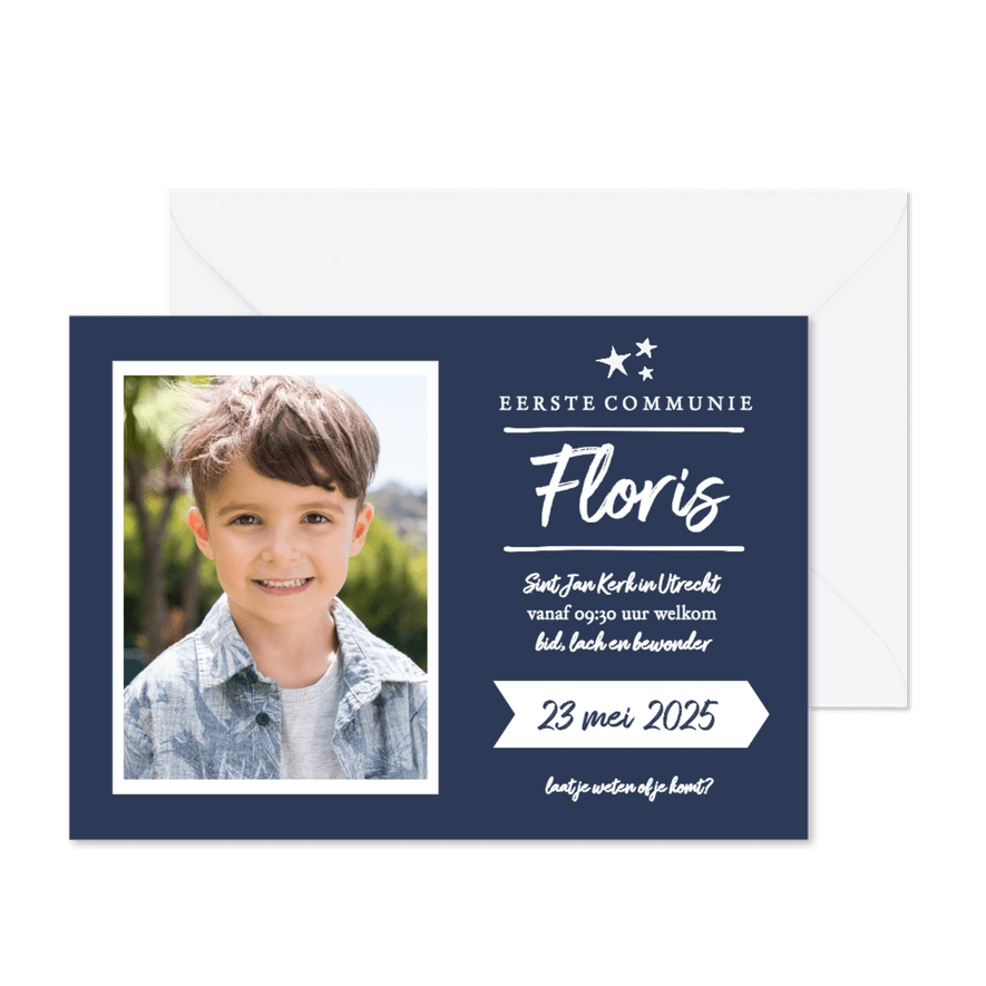 Communie - jongen uitnodiging foto - Kaartimpressie