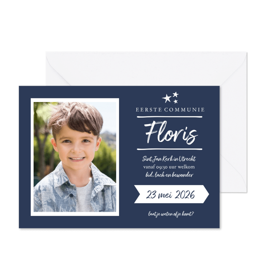 Communie - jongen uitnodiging foto - Kaartimpressie