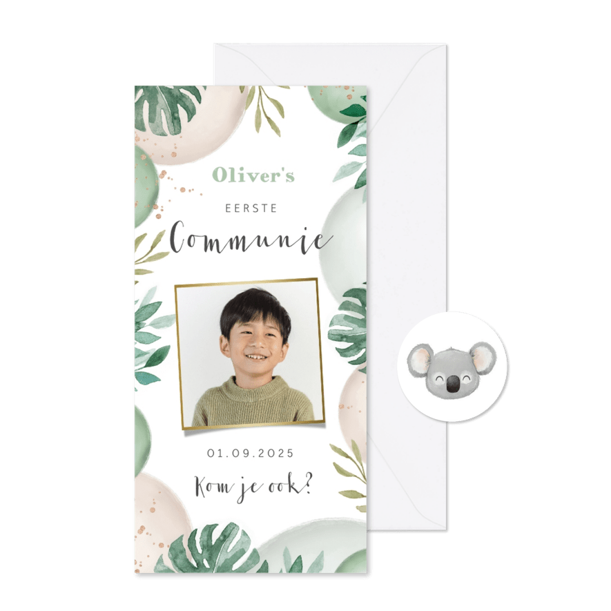 Communie jungle ballonnen koala goud foto - Kaartimpressie